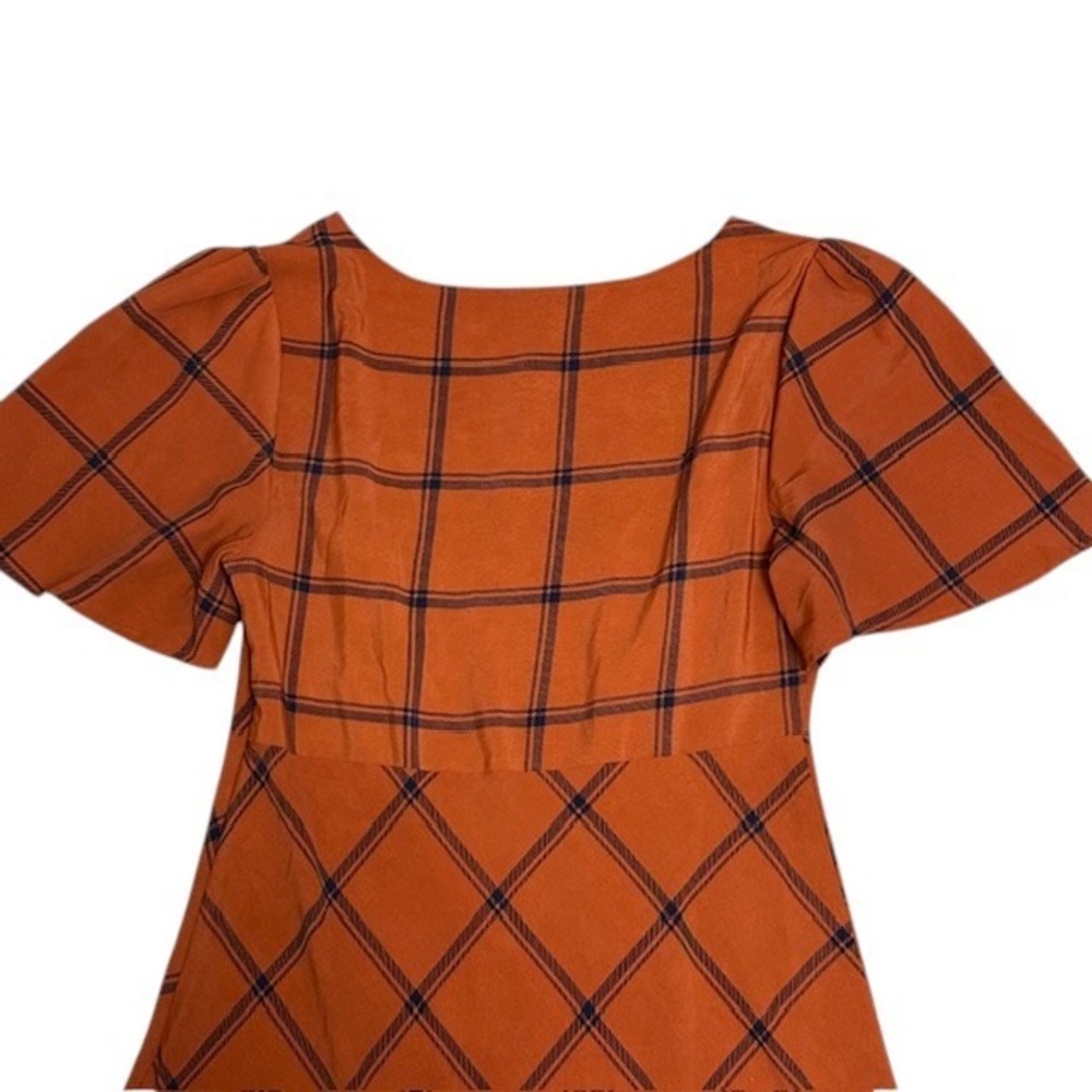 ModCloth Orange Plaid Flutter Sleeve V Neck Midi Dress Womens‎ M - Picture 14 of 16